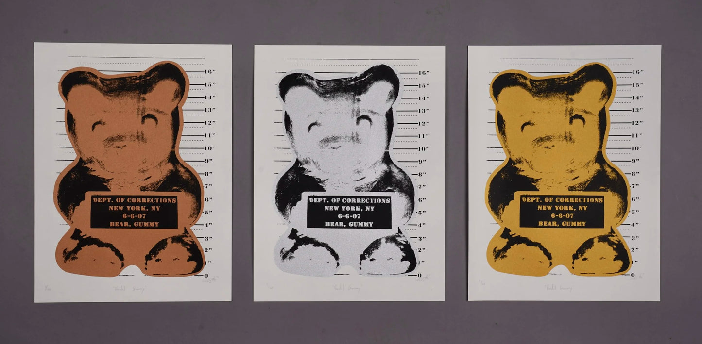 "VANDAL GUMMY" METALLIC GOLD, SILVER & BRONZE TRIPTYCH 22"X30"