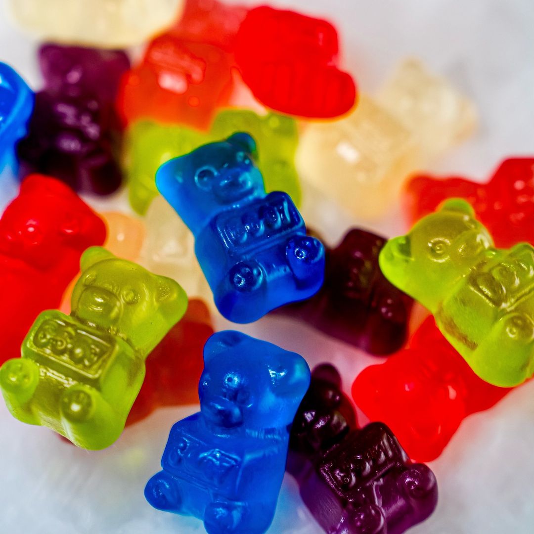 Close-up of Vandal Gummy Bears candy featured with WhIsBe Grab Bag silkscreen