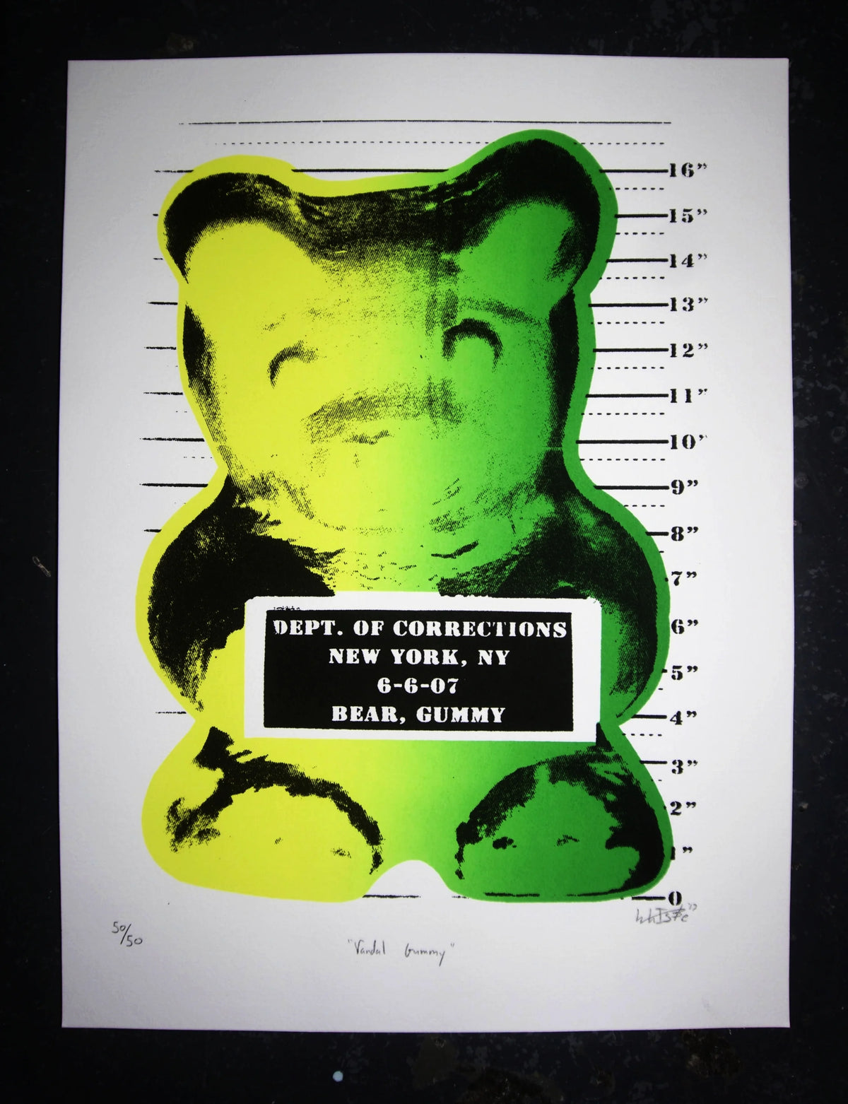 Vandal Gummy Lemon-Lime silkscreen by WhIsBe, 12 x 16 inches