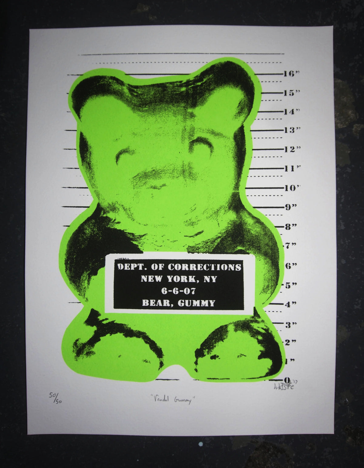 Vandal Gummy Lime Green silkscreen by WhIsBe, 12 x 16 inches