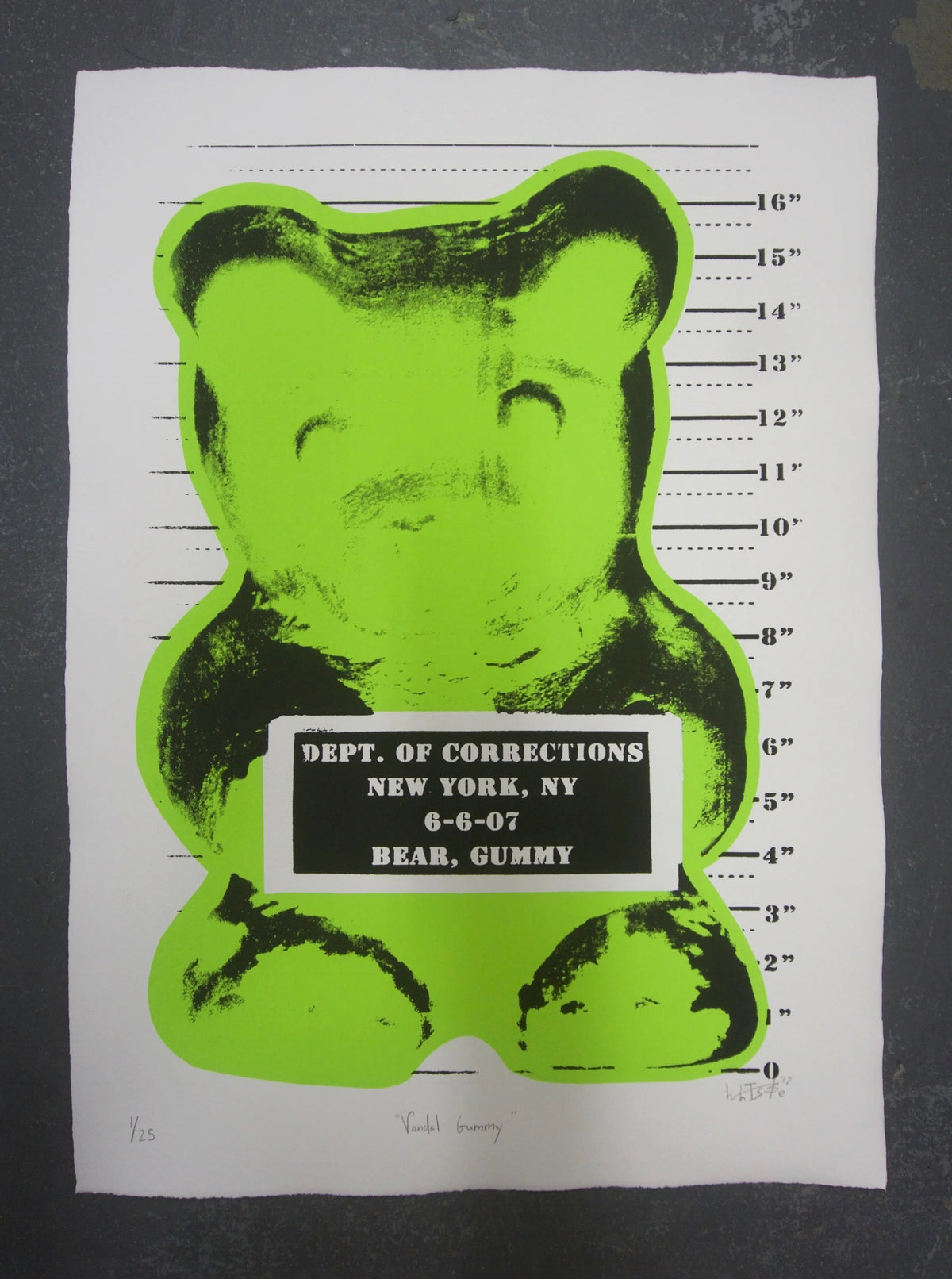 Vandal Gummy Lime Green silkscreen by WhIsBe, 22 x 30 inches