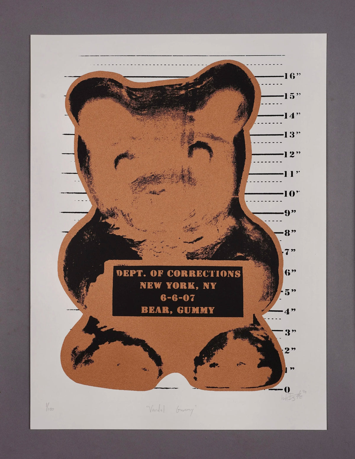 Vandal Gummy Metallic Bronze silkscreen by WhIsBe, 12 x 16 inches