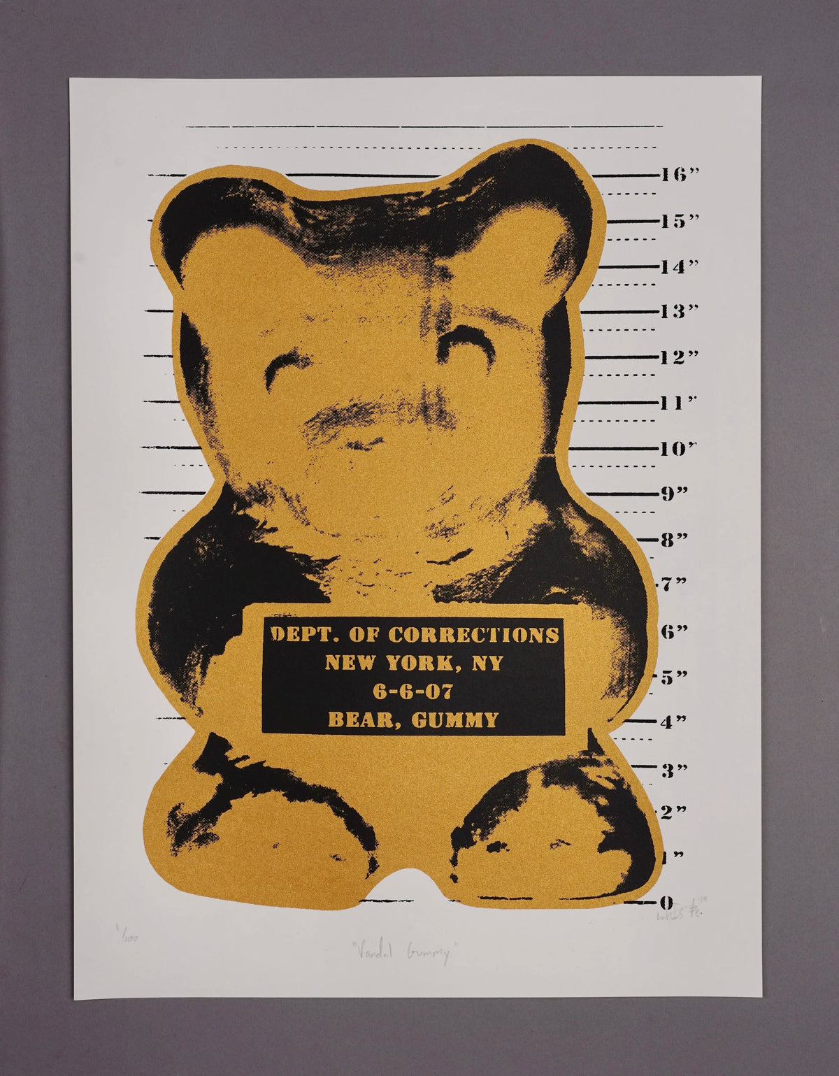 Vandal Gummy Metallic Gold silkscreen by WhIsBe, 22 x 30 inches