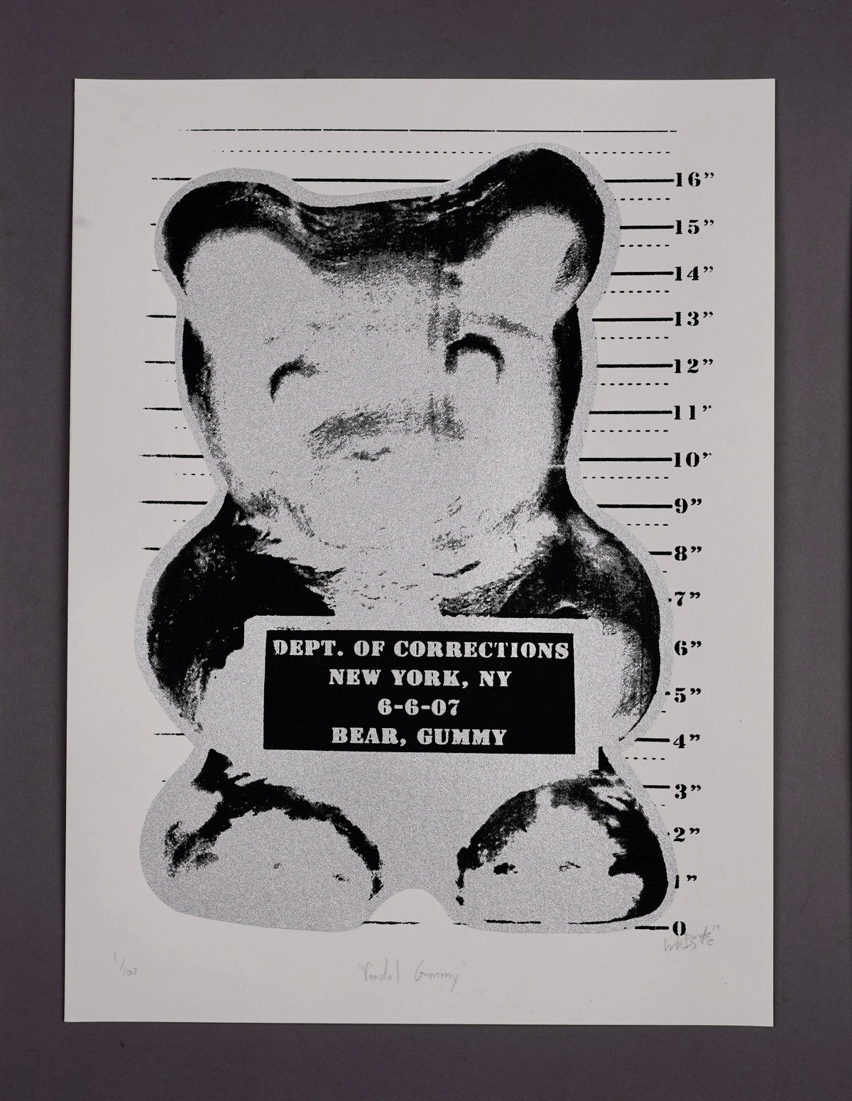 Vandal Gummy Metallic Silver silkscreen by WhIsBe, 22 x 30 inches